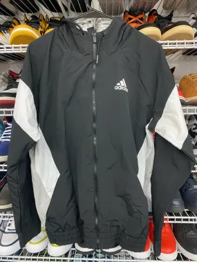 Adidas Windbreaker Jacket White Black Colorblock Hooded Full Size Small