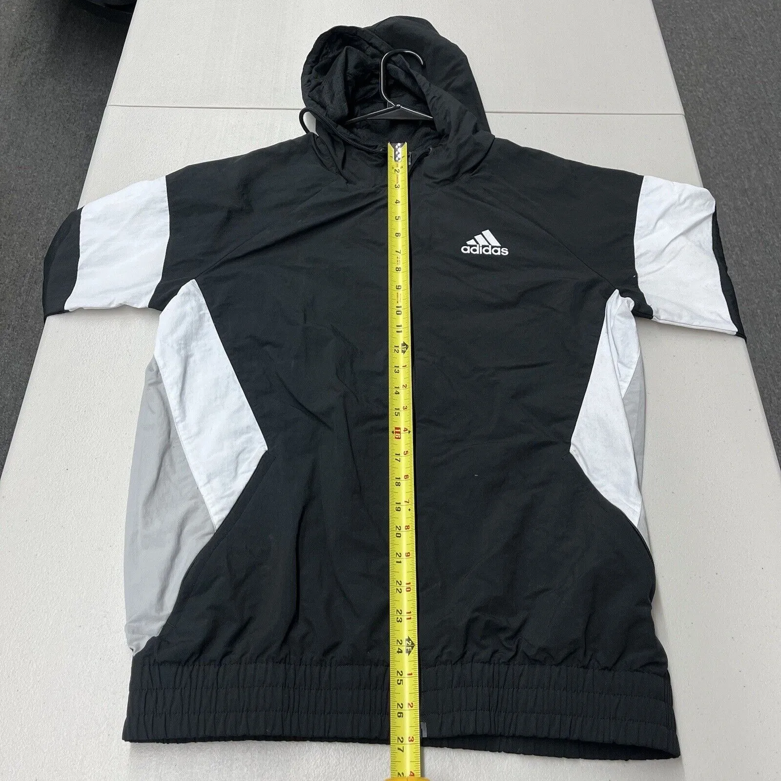 Adidas Windbreaker Jacket White Black Colorblock Hooded Full Size Small