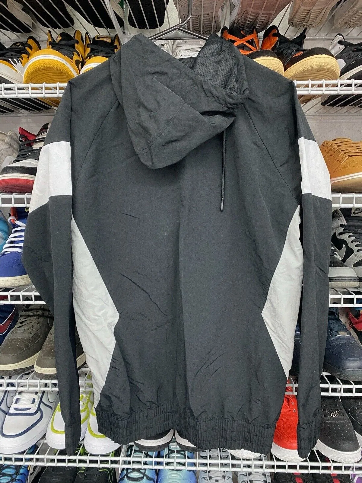 Adidas Windbreaker Jacket White Black Colorblock Hooded Full Size Small