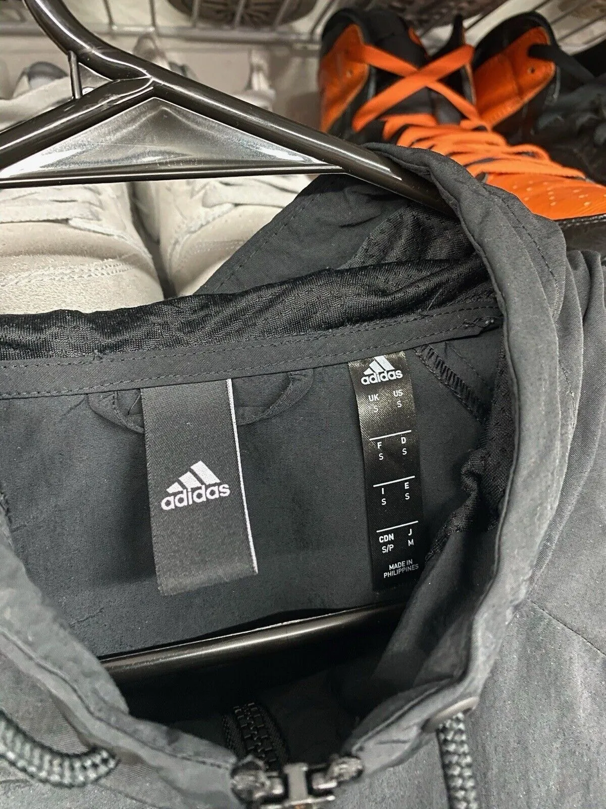 Adidas Windbreaker Jacket White Black Colorblock Hooded Full Size Small