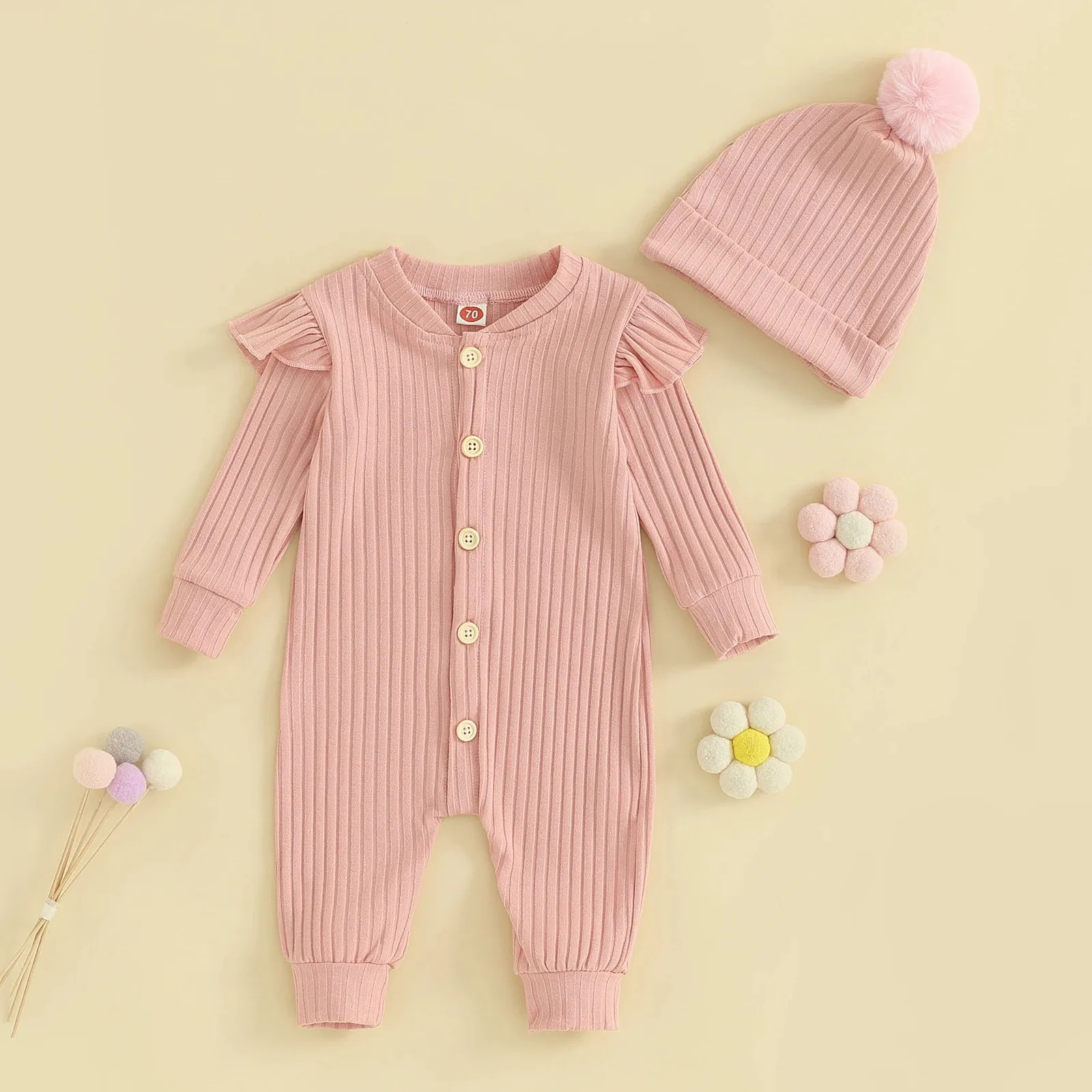 Baby Girl Knit Ruffle Jumpsuit
