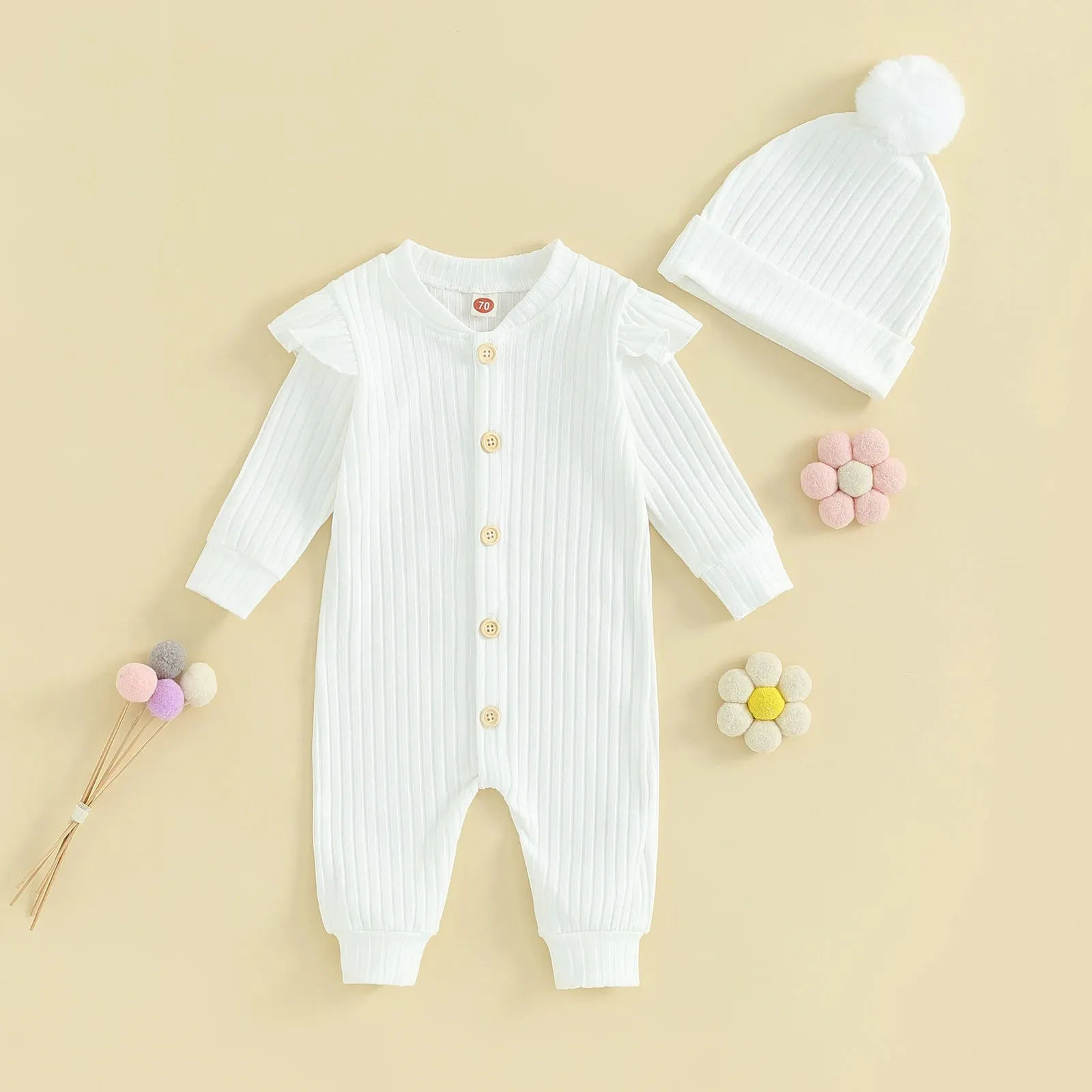 Baby Girl Knit Ruffle Jumpsuit