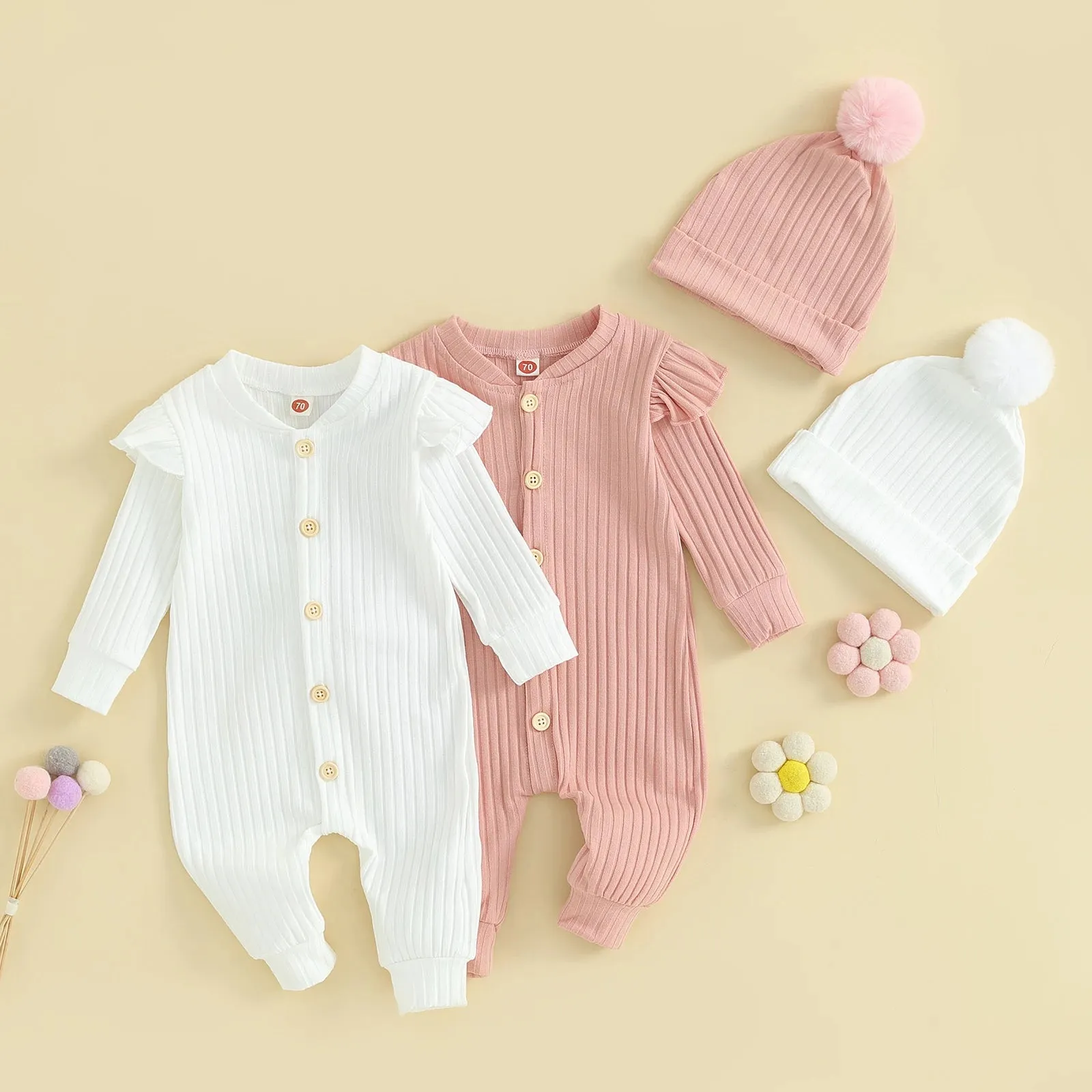 Baby Girl Knit Ruffle Jumpsuit