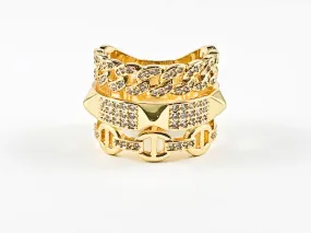 Beautiful Elegant Layered Belt & Chain Design Gold Tone Brass Ring