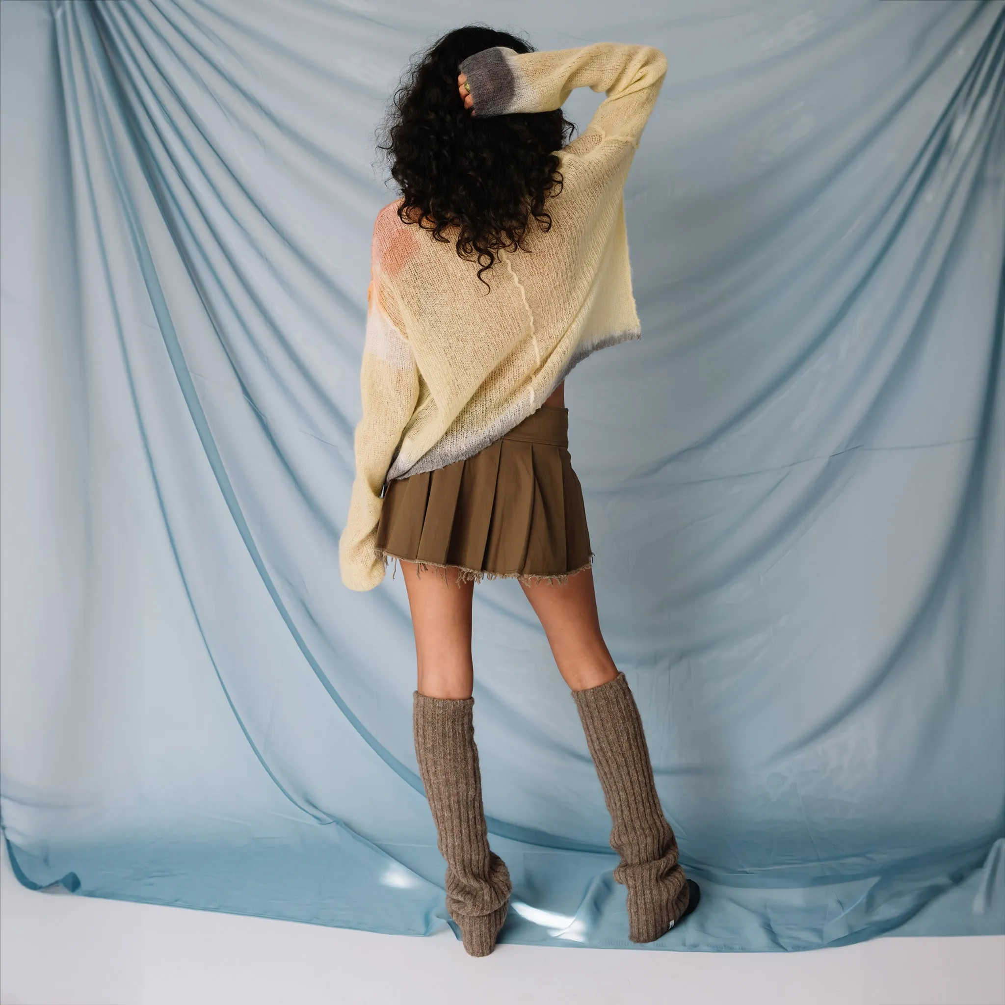 Belted Pleated Mini Skirt - Khaki