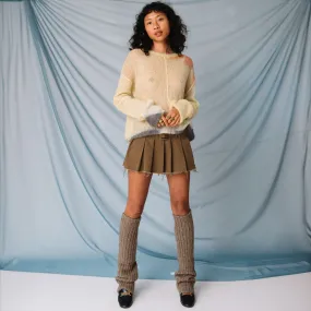 Belted Pleated Mini Skirt - Khaki