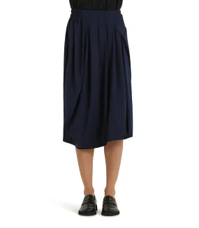 Blue color asymmetric pleated midi skirt