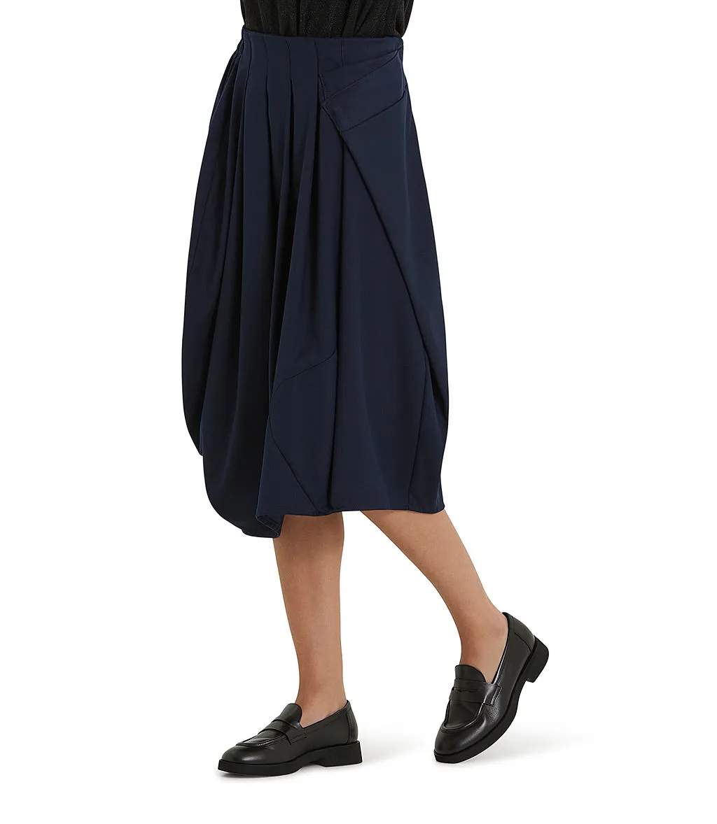Blue color asymmetric pleated midi skirt