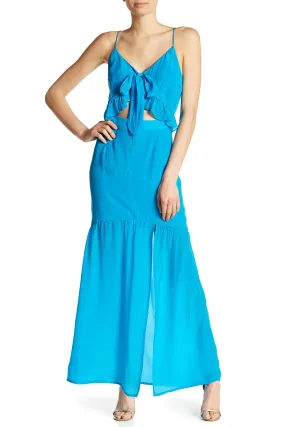 Blue Front Slit Maxi Dress
