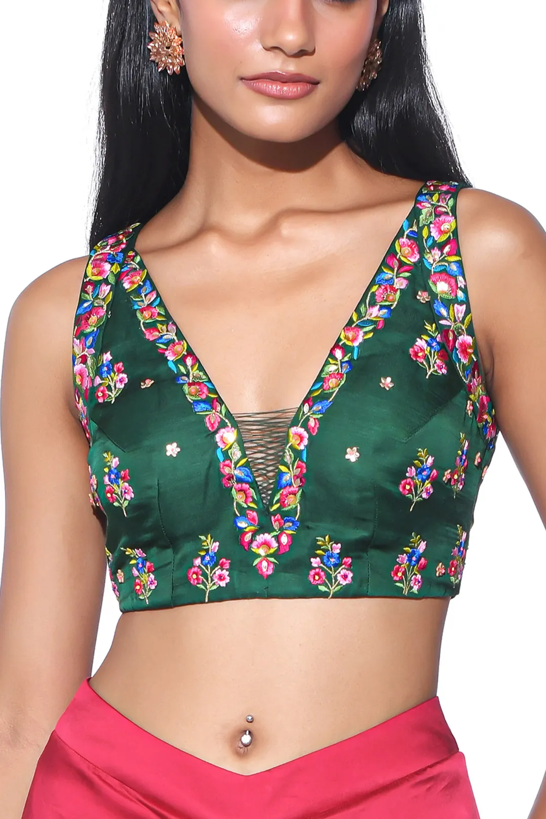 Bottle Green Oversized Embroidred Shrug Set