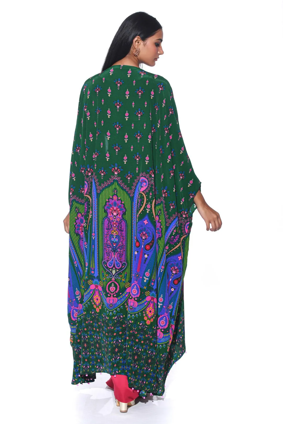 Bottle Green Oversized Embroidred Shrug Set
