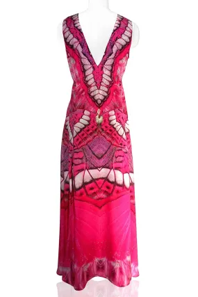Butterfly Print Hot Pink Dress Maxi
