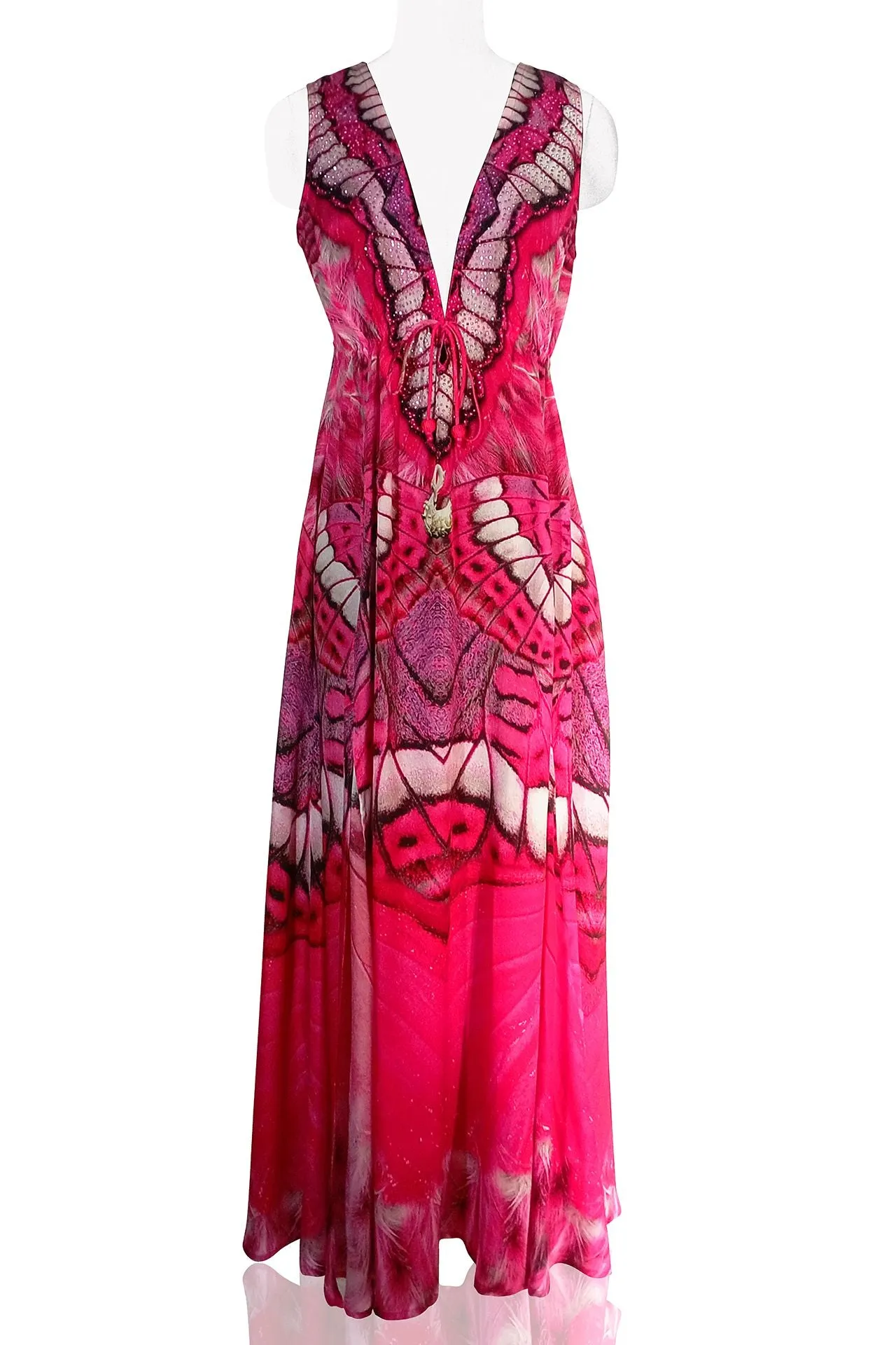 Butterfly Print Hot Pink Dress Maxi