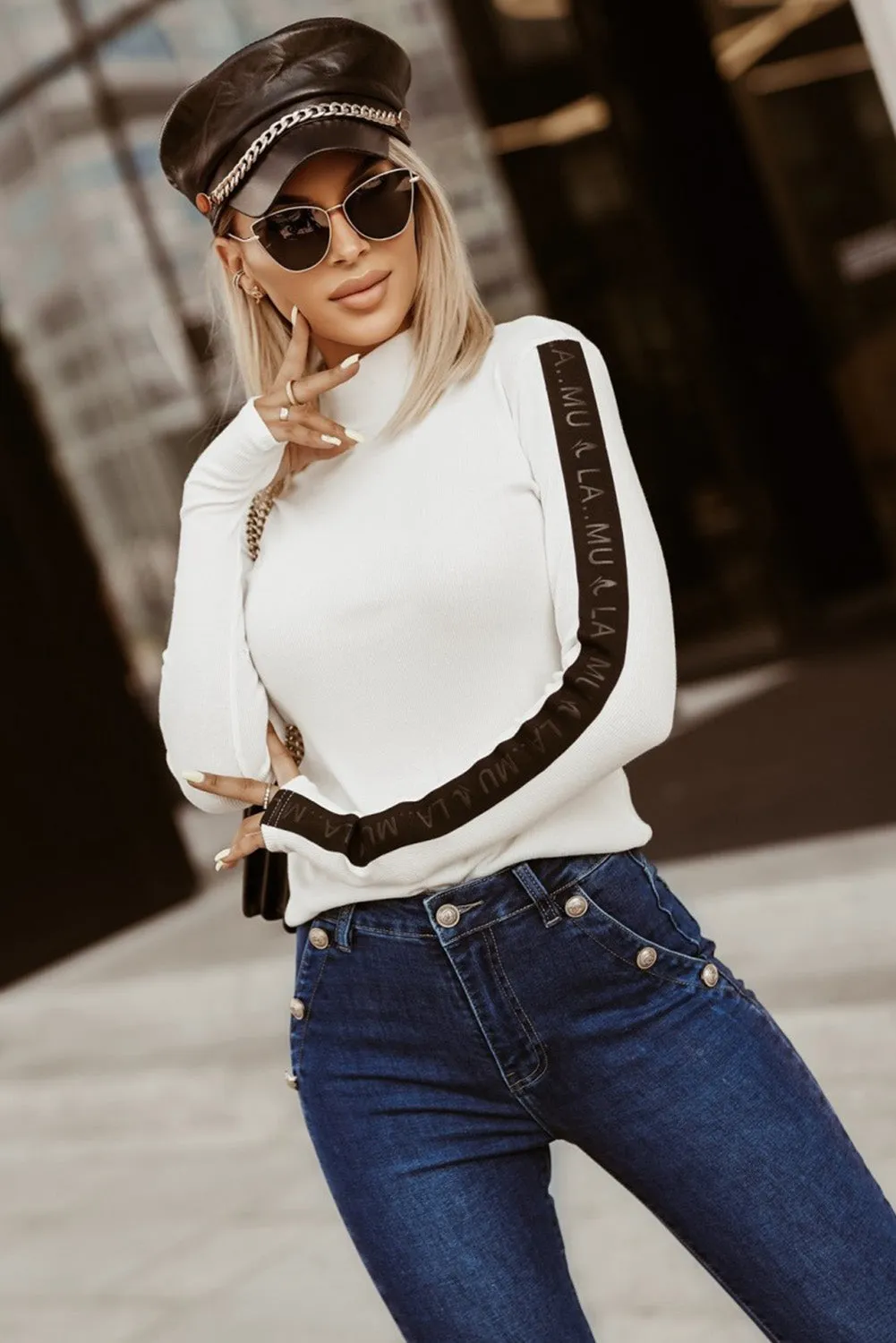 Buttons Pockets High Waist Skinny Jeans