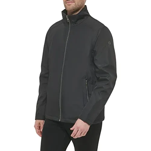Calvin Klein Men's Stand Collar Poly Jacket, Black, Medium
