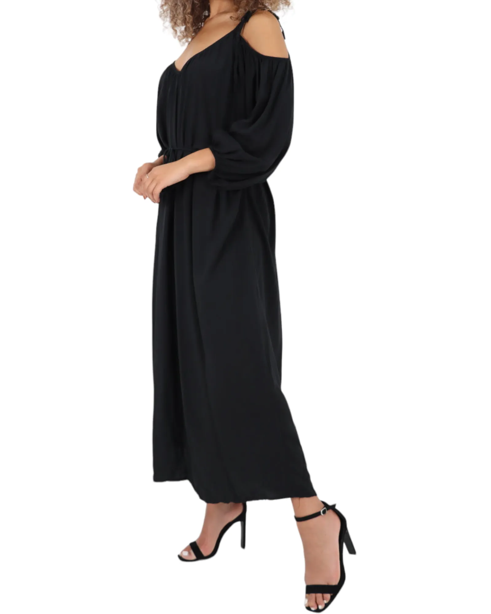 Cold Shoulder Belted Maxi Dress