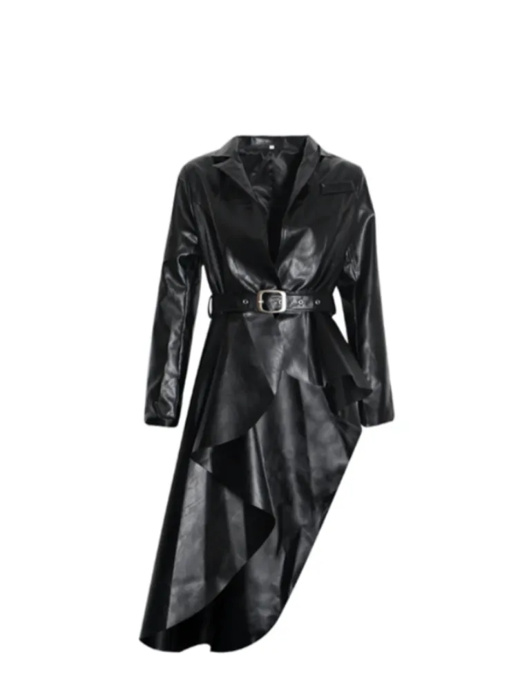 DAUNTLESS Plunging V-Neck Overcoat With Midi Train