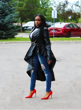 DAUNTLESS Plunging V-Neck Overcoat With Midi Train