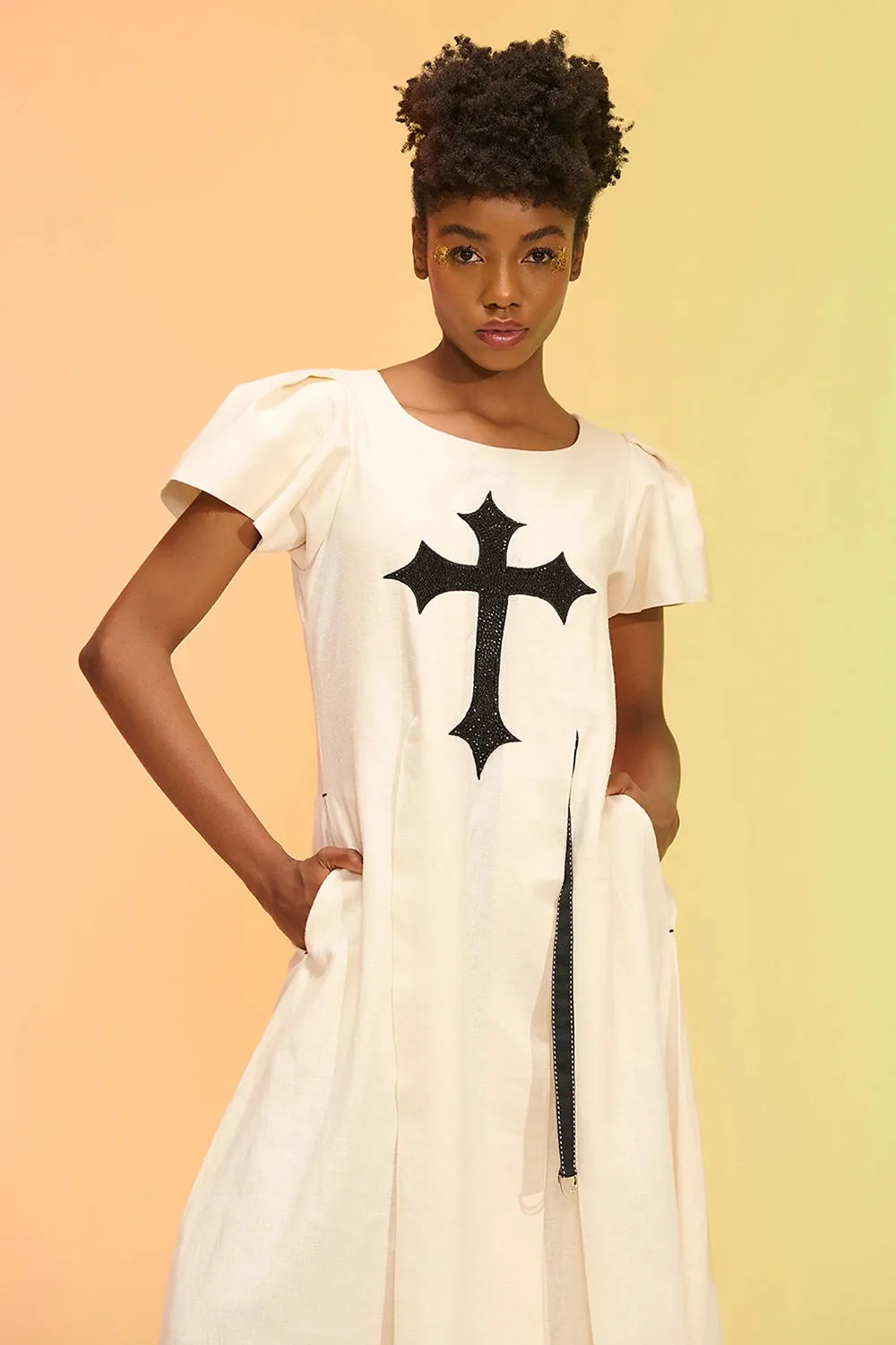 Dolores Off-White Pleated Long Dress