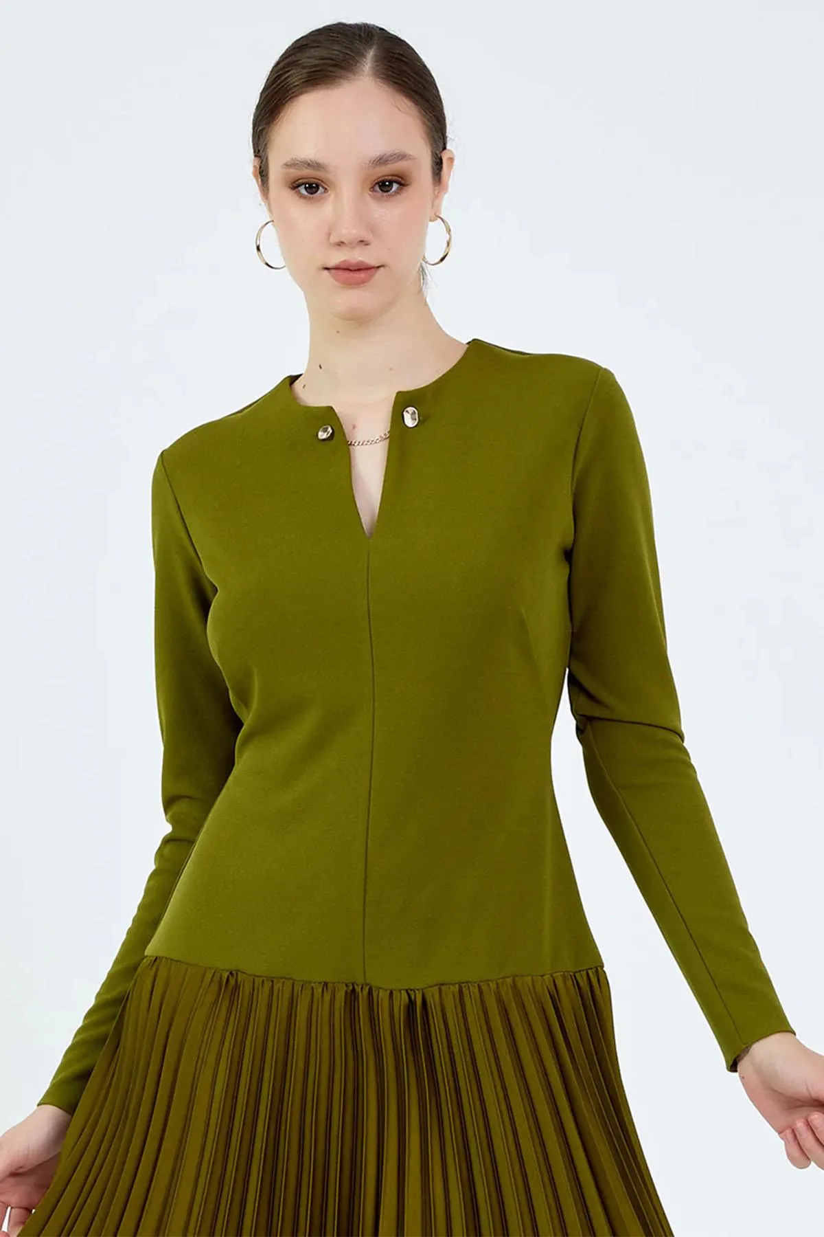 Dress with Pleated Skirt Green