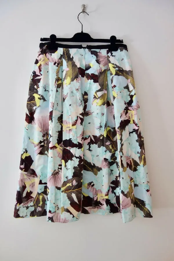 Erdem blue floral print pleated Imari skirt