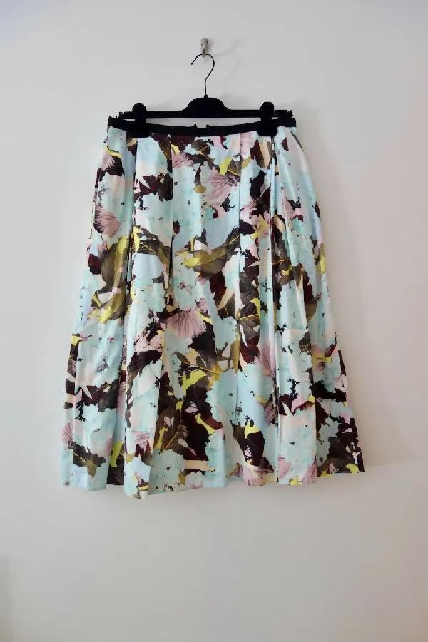 Erdem blue floral print pleated Imari skirt