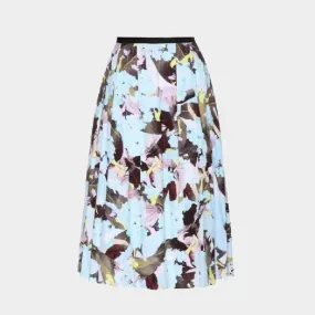 Erdem blue floral print pleated Imari skirt