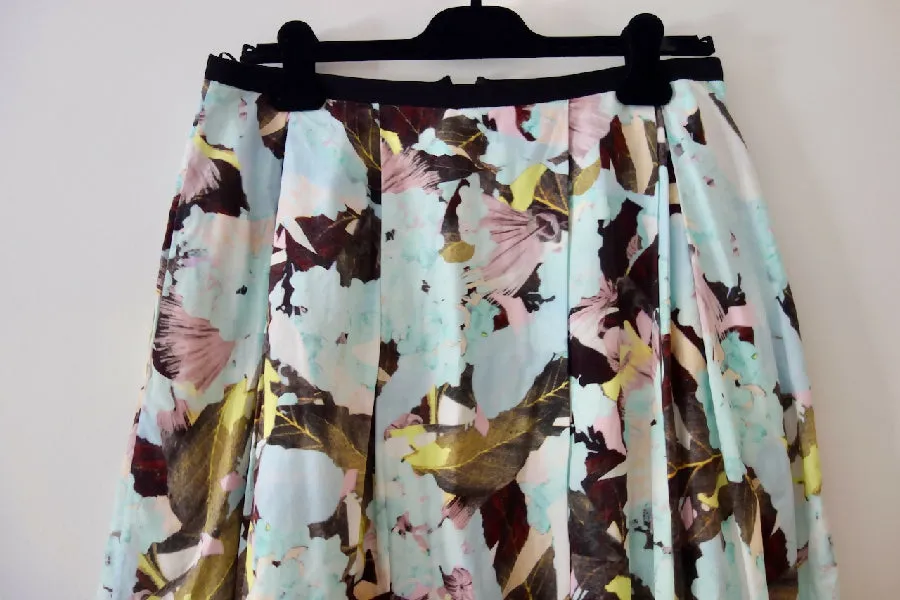Erdem blue floral print pleated Imari skirt