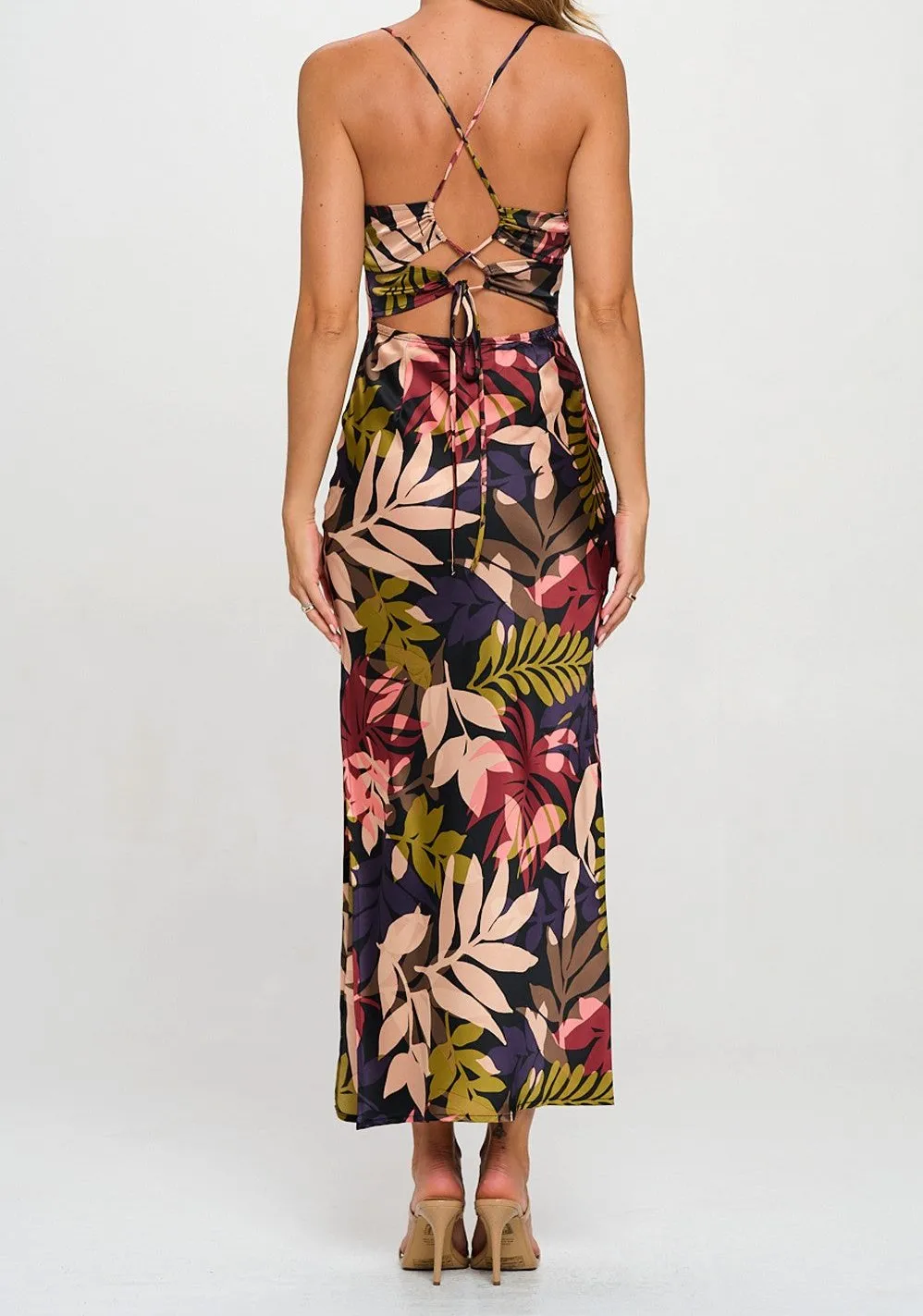 Floral Print Cowl Neck Dress