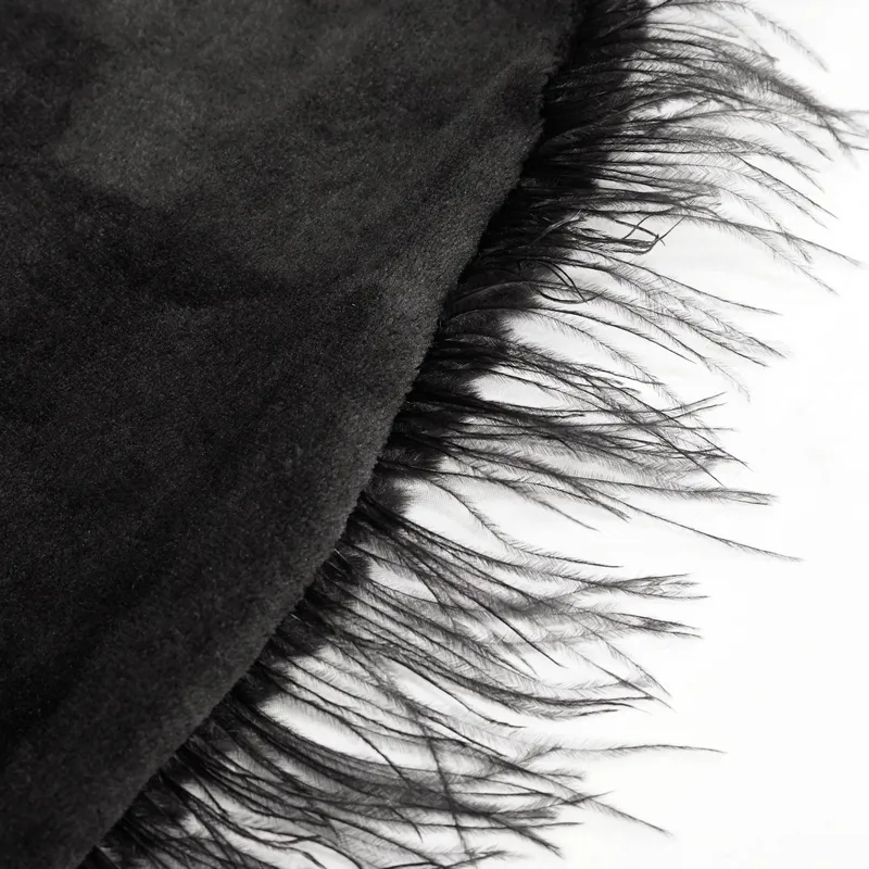 Gothic Feather Hooded Short Cape / Women's Grained Plush Cape with Fur Balls on the Back