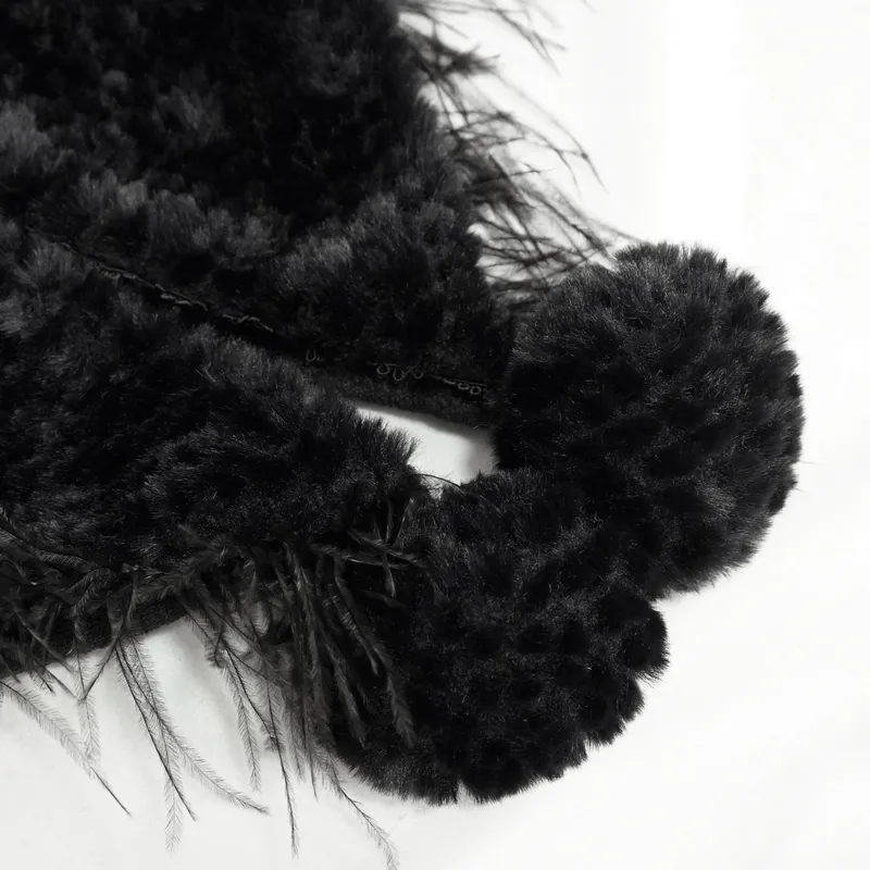 Gothic Feather Hooded Short Cape / Women's Grained Plush Cape with Fur Balls on the Back