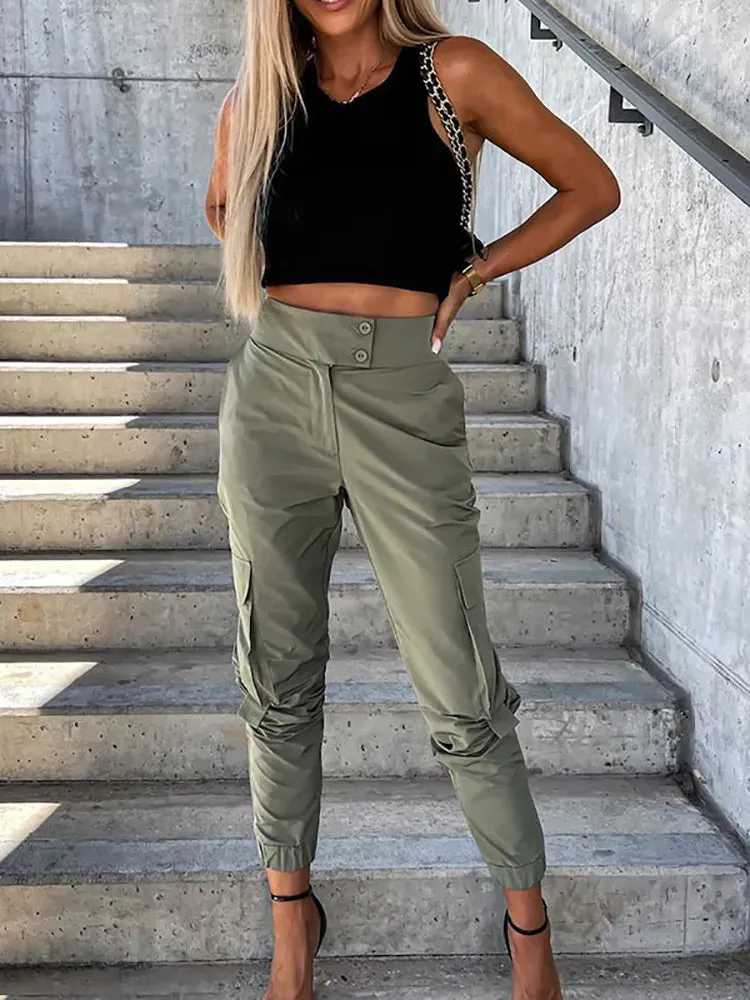 Green High Waist Cargo Pants