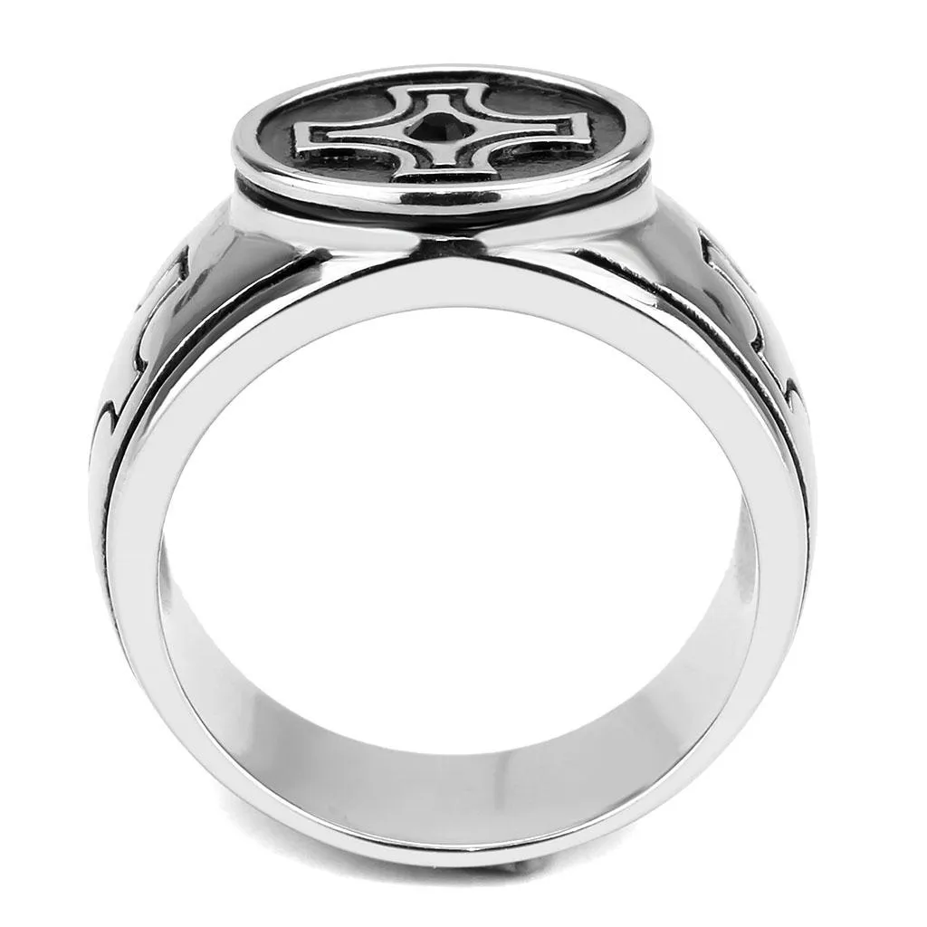 High polished (no plating) Stainless Steel Ring with Top Grade Crystal in Jet for Women Style TK3617
