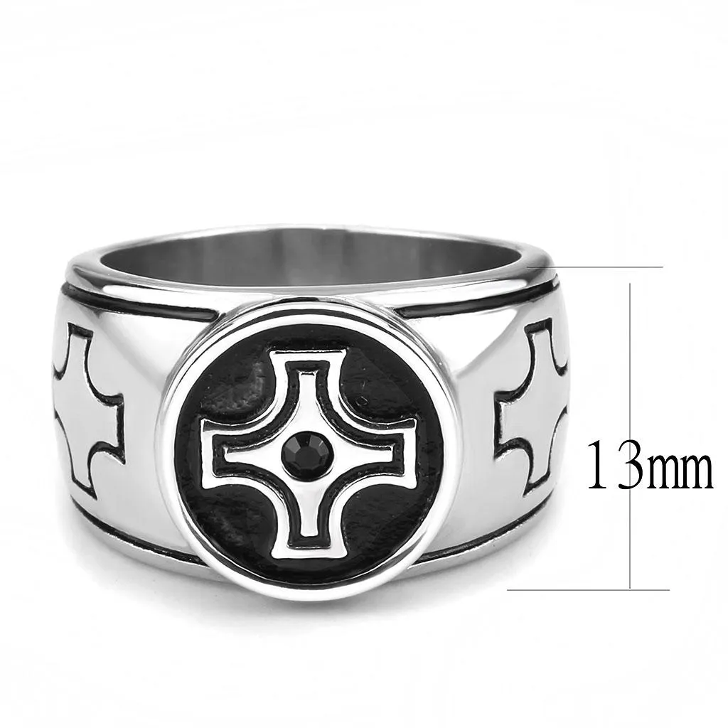 High polished (no plating) Stainless Steel Ring with Top Grade Crystal in Jet for Women Style TK3617