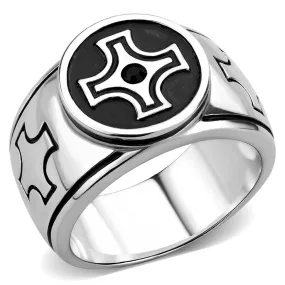 High polished (no plating) Stainless Steel Ring with Top Grade Crystal in Jet for Women Style TK3617