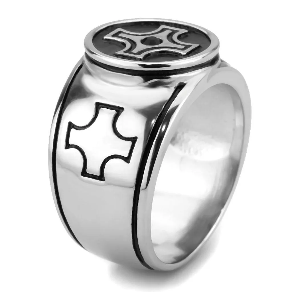 High polished (no plating) Stainless Steel Ring with Top Grade Crystal in Jet for Women Style TK3617