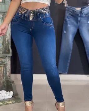 Hochsitzende Slim-Fit Modejeans