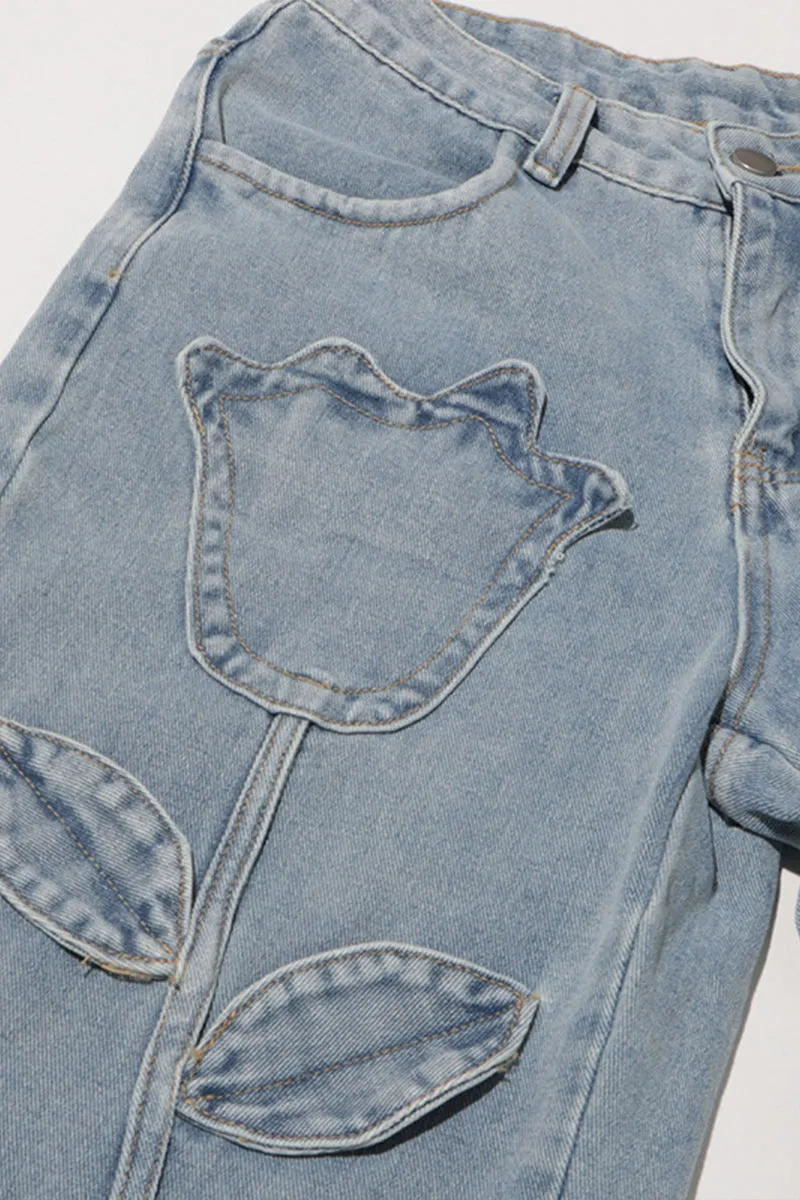 HPT1153 Floral Denim Embroidery Jeans Pant