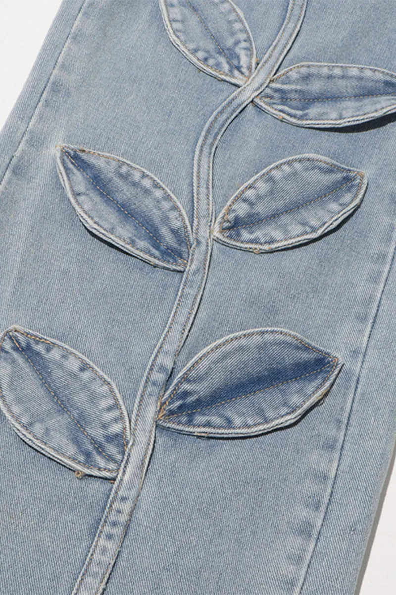 HPT1153 Floral Denim Embroidery Jeans Pant