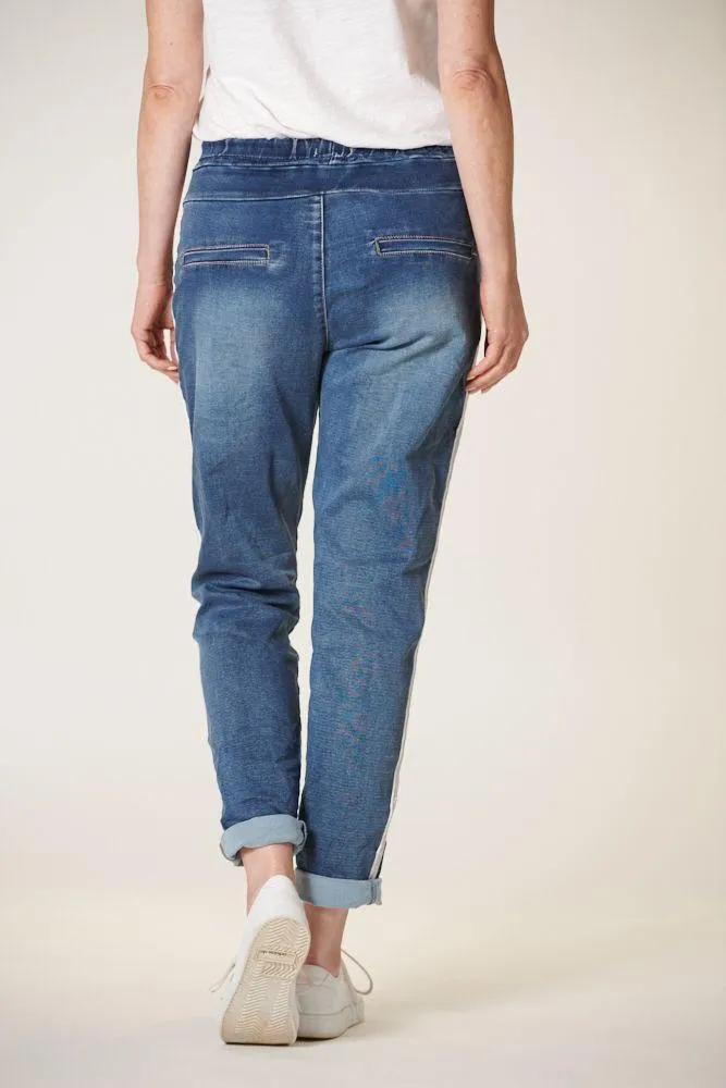 ITALIAN STAR Denim Jogger with Silver Trim - Dark Wash