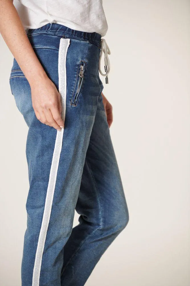 ITALIAN STAR Denim Jogger with Silver Trim - Dark Wash