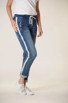 ITALIAN STAR Denim Jogger with Silver Trim - Dark Wash