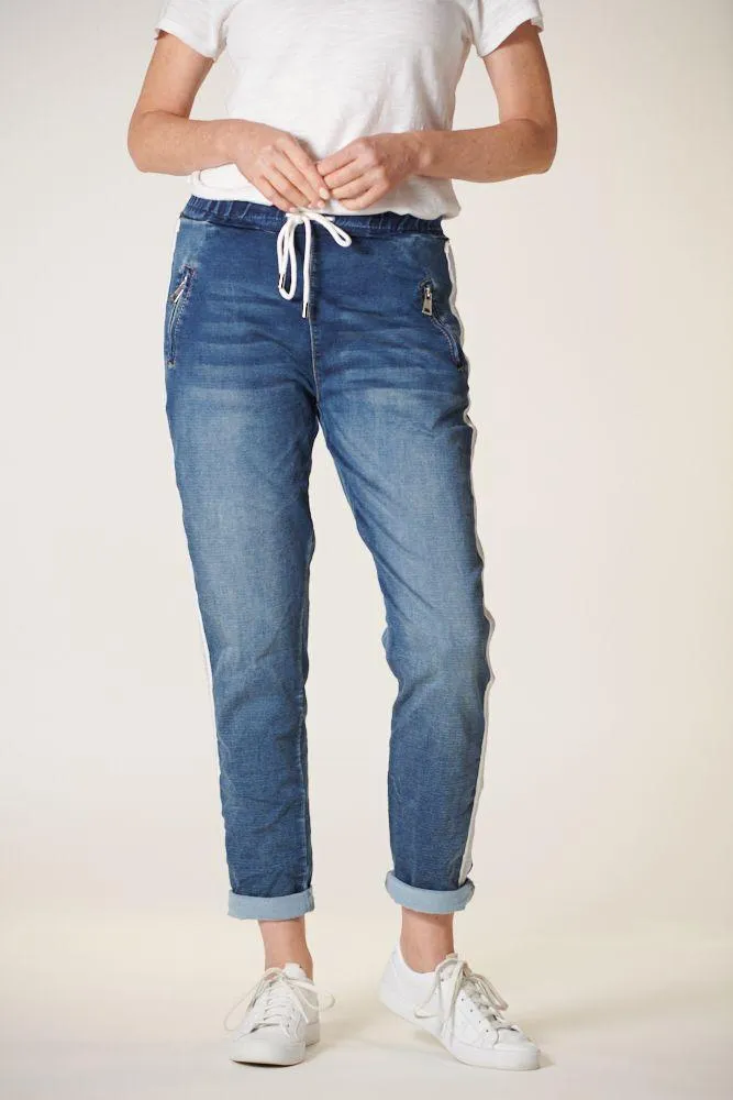 ITALIAN STAR Denim Jogger with Silver Trim - Dark Wash