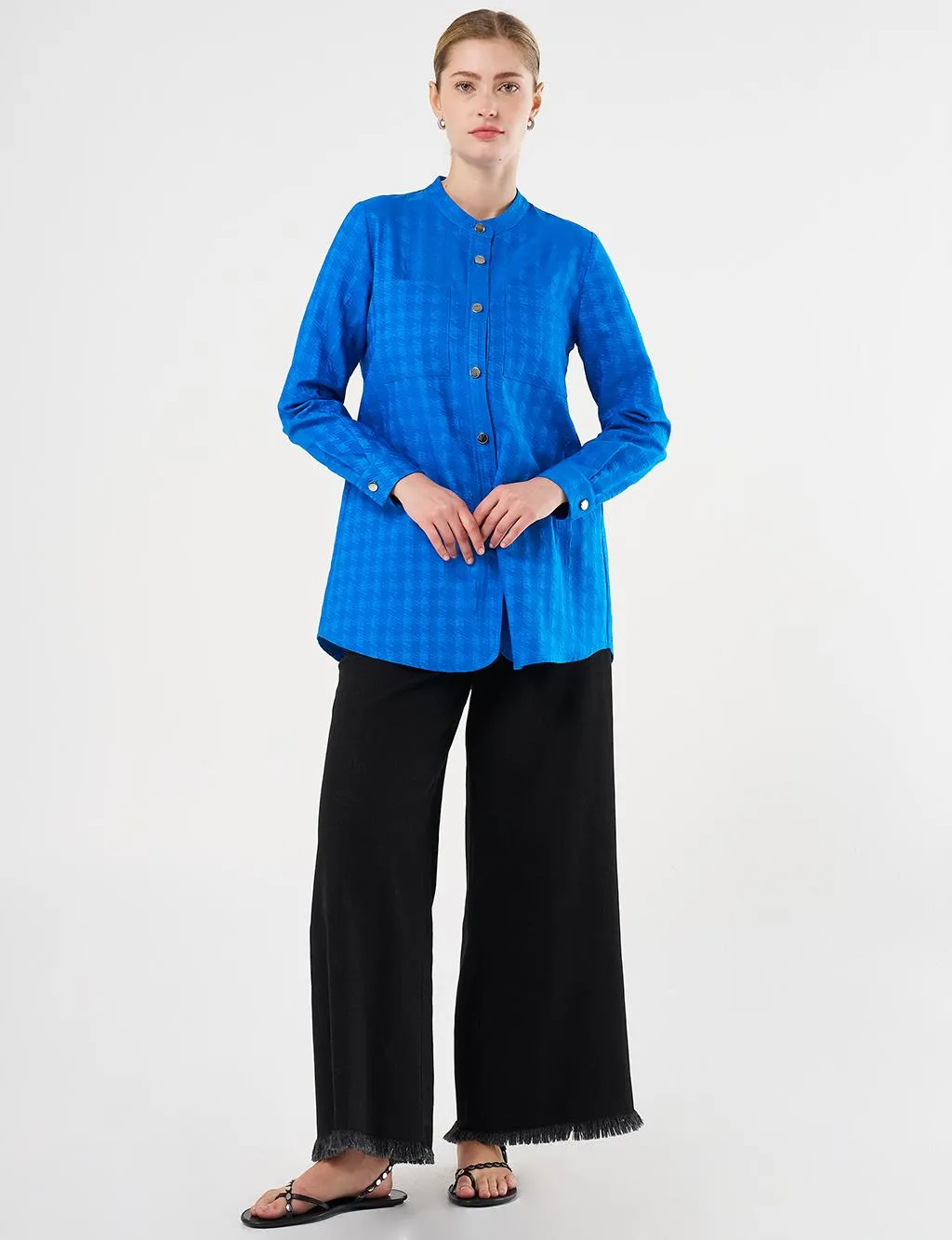 Judge Collar Embossed Tunic Cobalt Blue