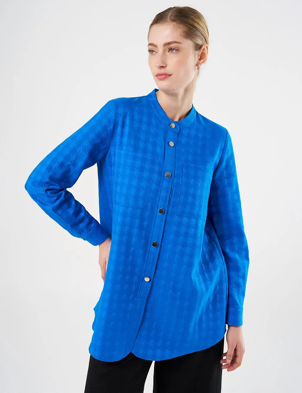 Judge Collar Embossed Tunic Cobalt Blue