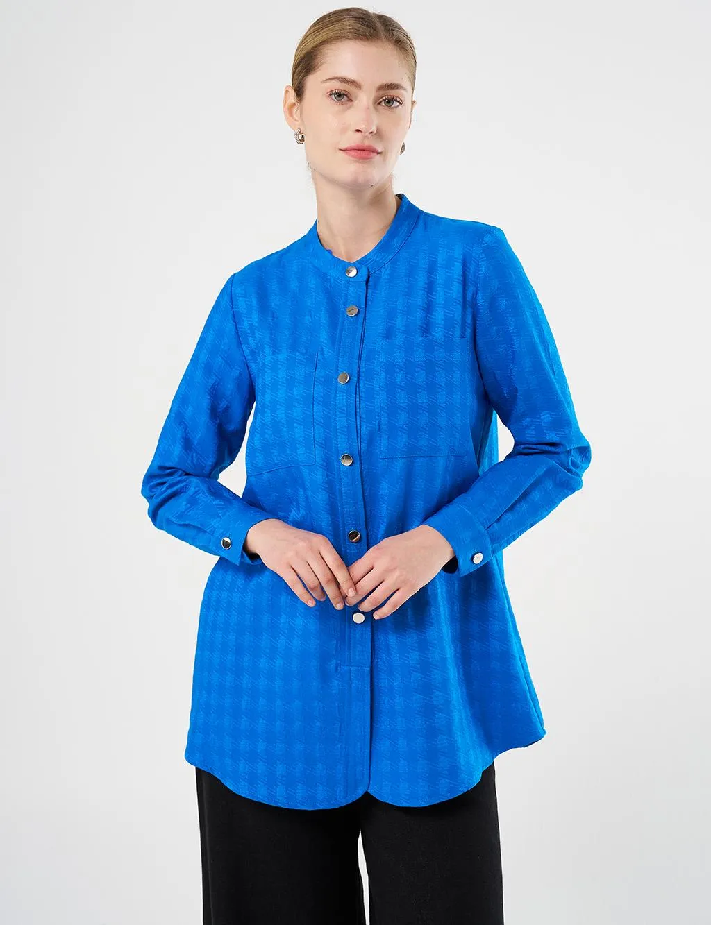 Judge Collar Embossed Tunic Cobalt Blue