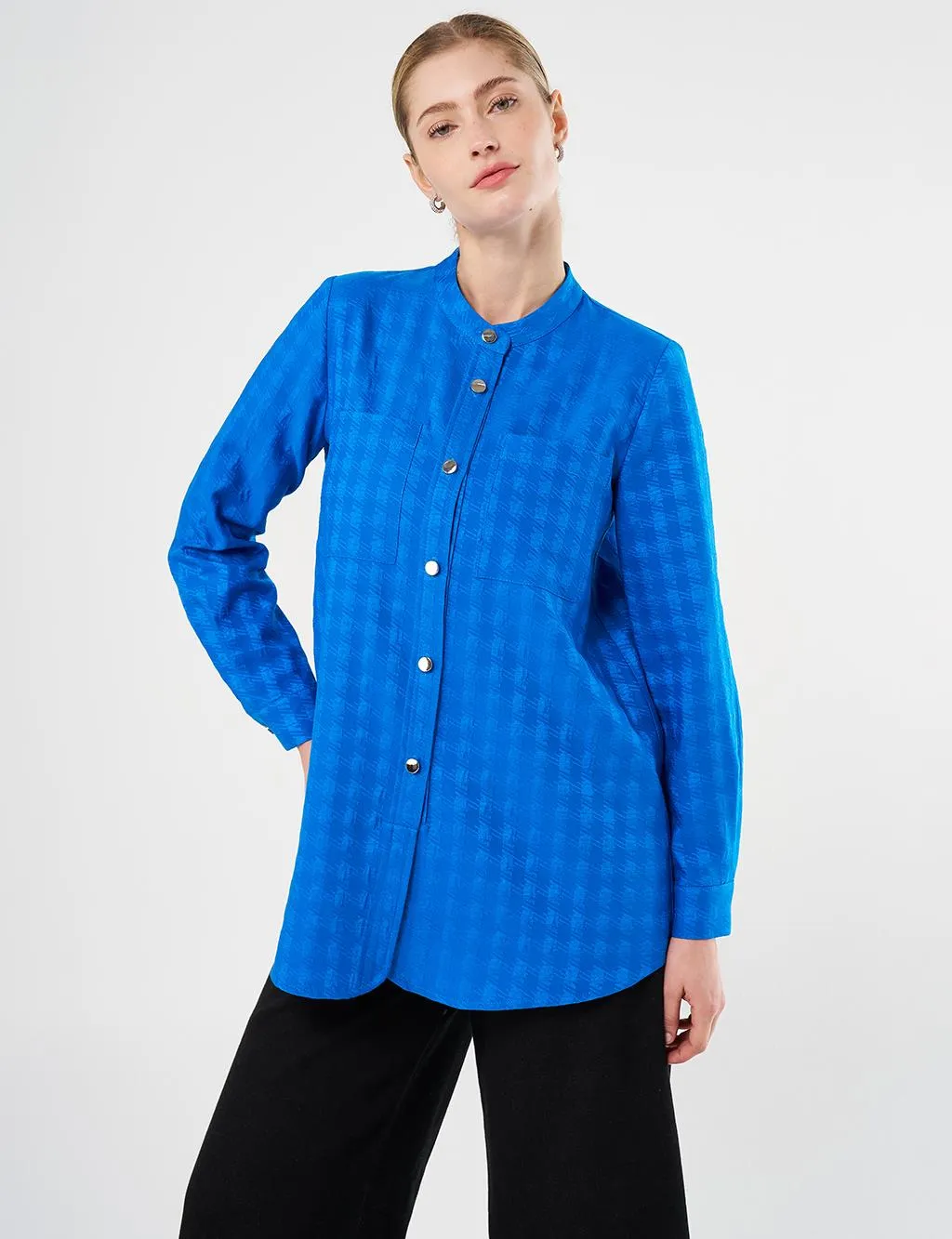 Judge Collar Embossed Tunic Cobalt Blue