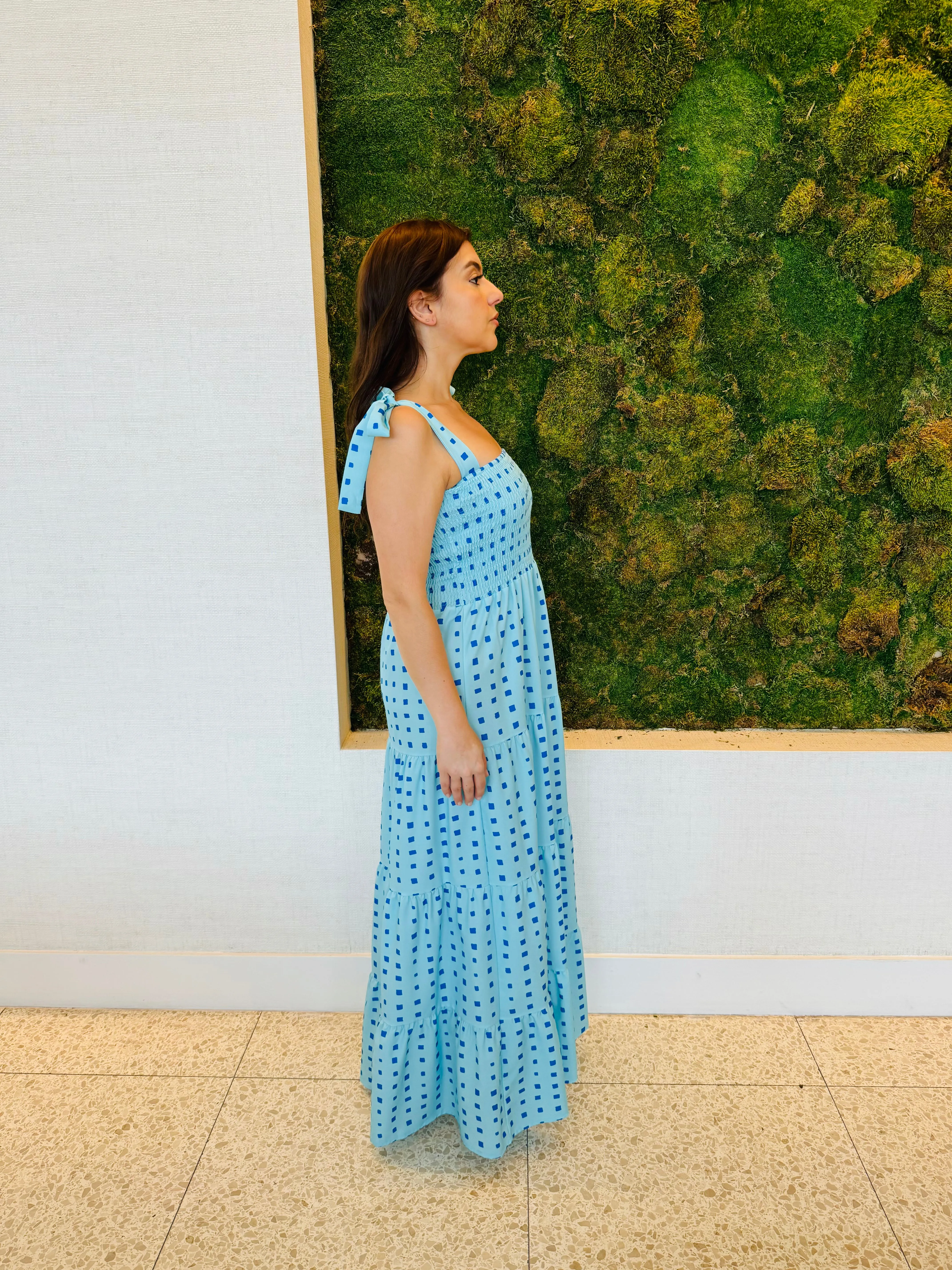 Karla blue and light blue geometric print maxi dress