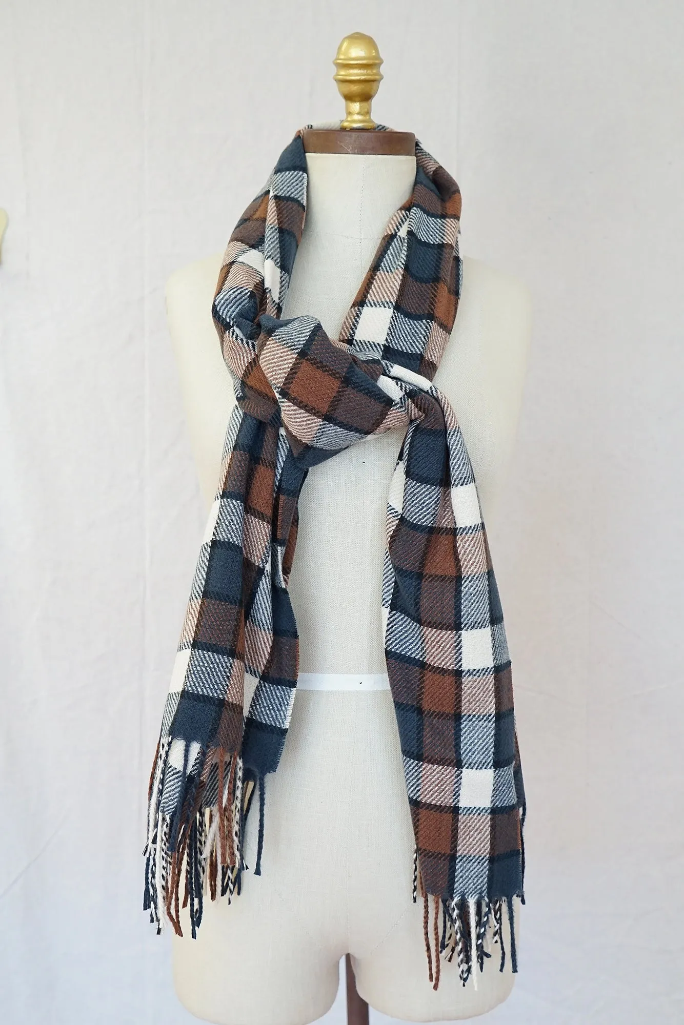 Knit Checker Scarf- Rust