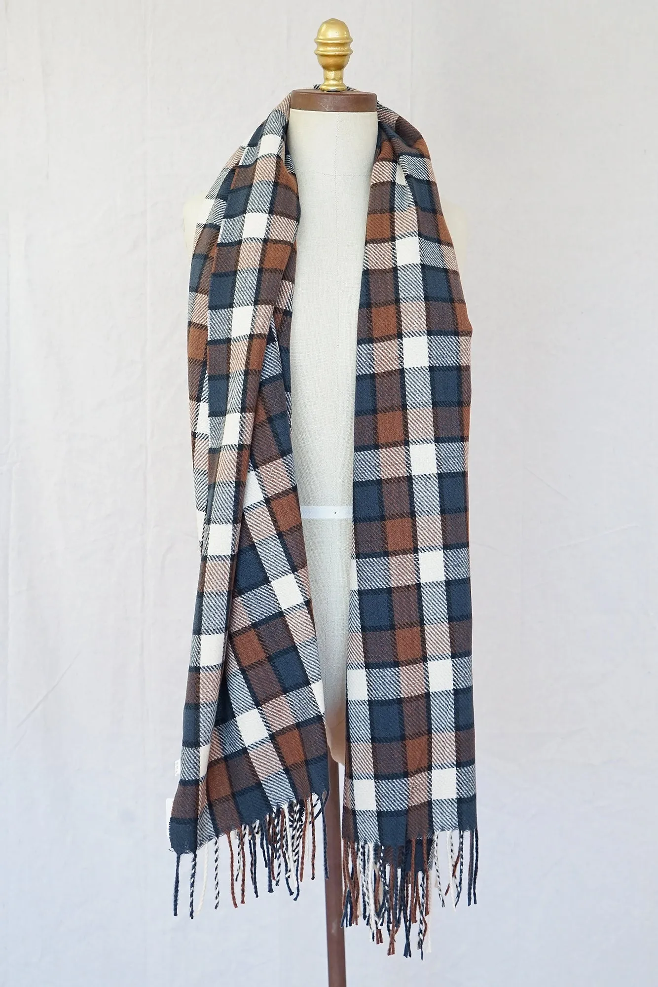 Knit Checker Scarf- Rust